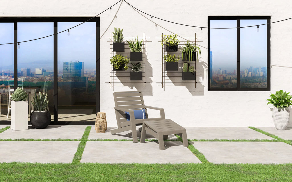 Gray Wood Outdoor Lounge Chair with Ottoman Y4516