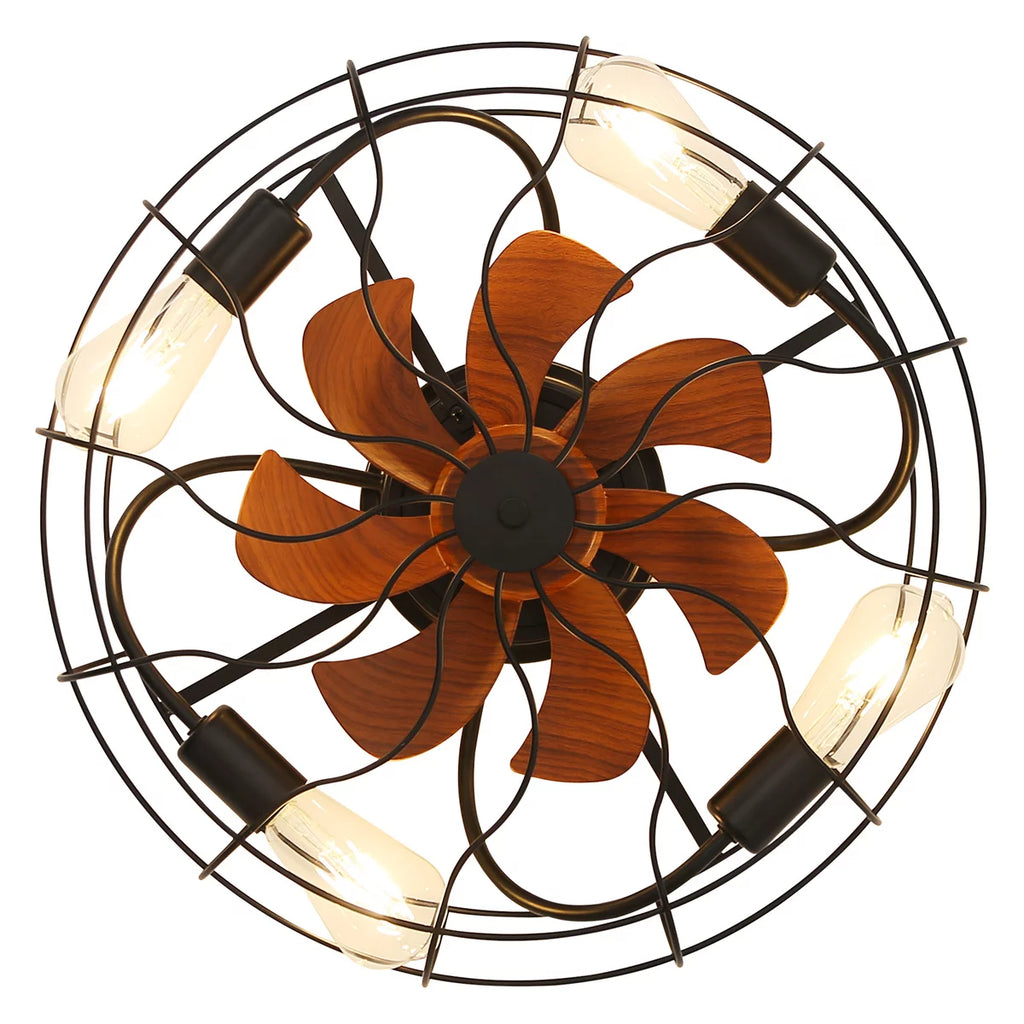 20" Industrial Flush Mount Bladeless Caged Ceiling Fan with Light and Remote C5668