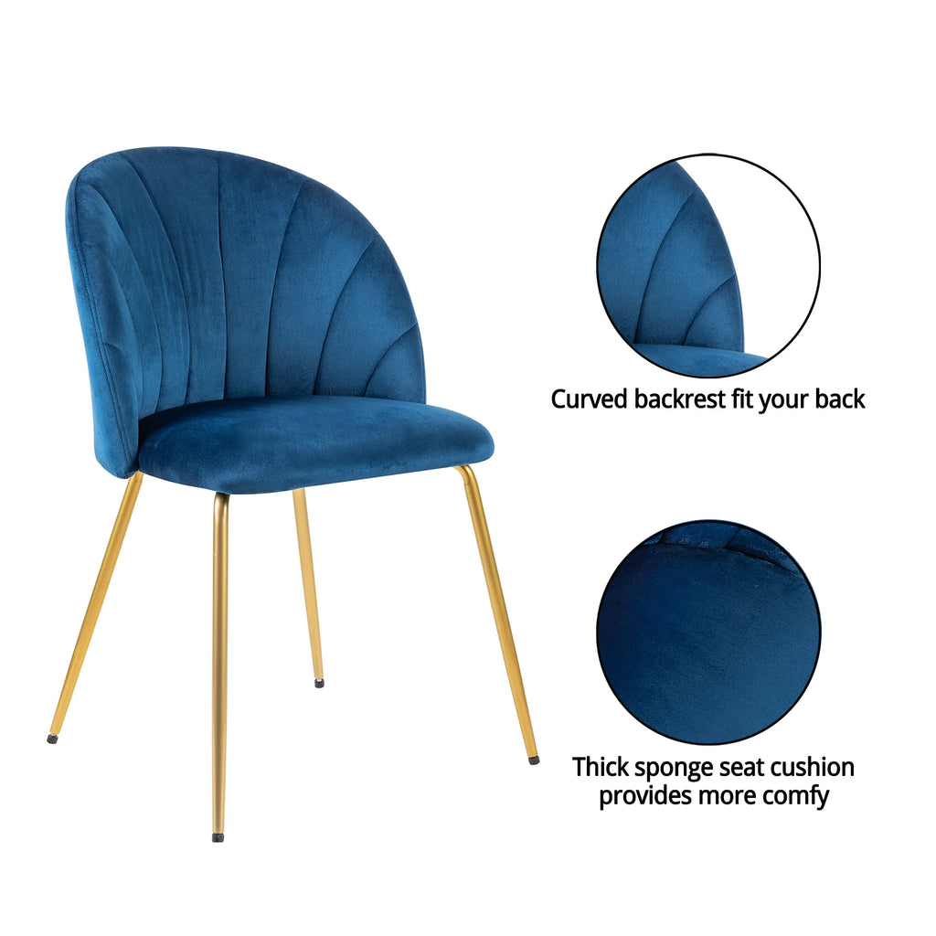 Velvet Blue Dining Room Chair with Gold Legs, Set of 4 U727