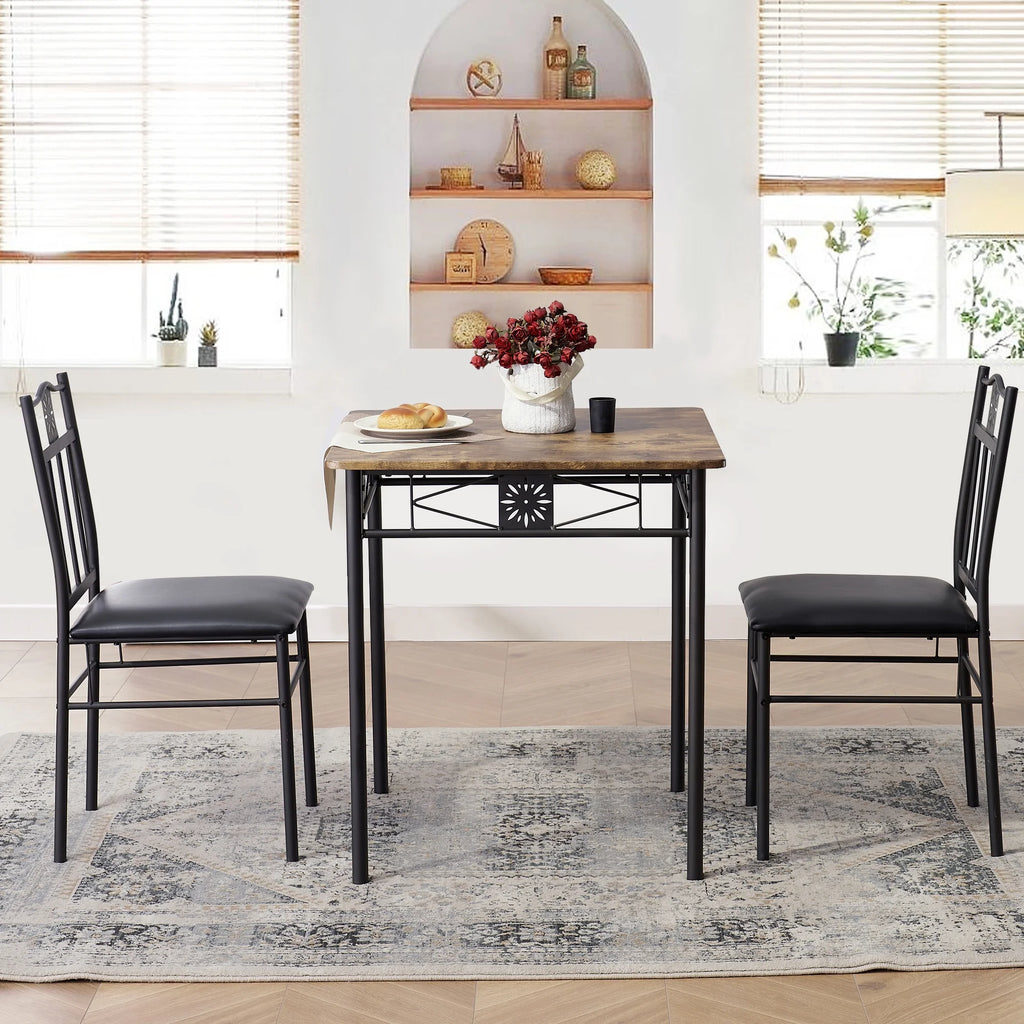 3-Piece Wooden Dining Table Set with 2 Pu Cushion Chairs X26339