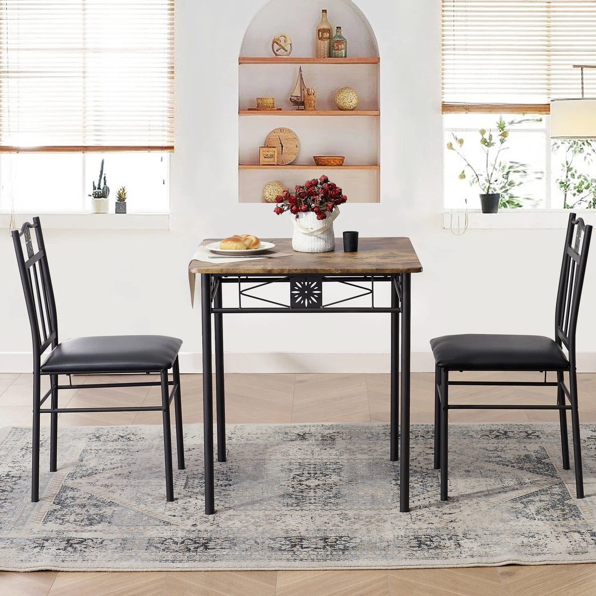 3-Piece Wooden Dining Table Set with 2 Pu Cushion Chairs X26339