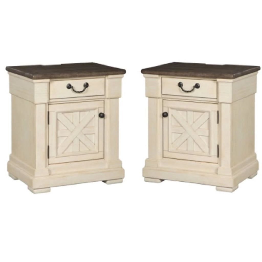 2 Piece Wood Nightstand Set with USB Ports in White W255