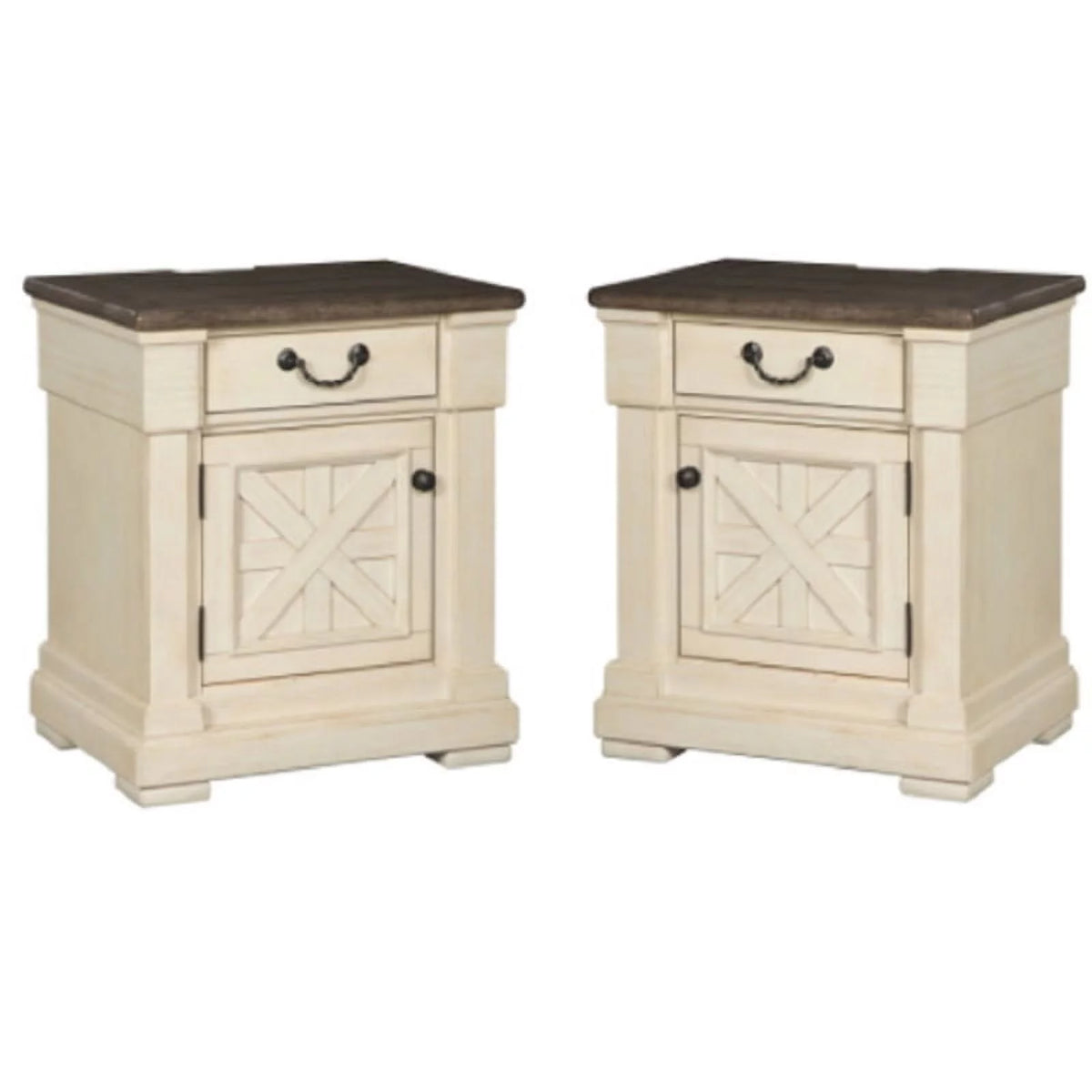 2 Piece Wood Nightstand Set with USB Ports in White W255