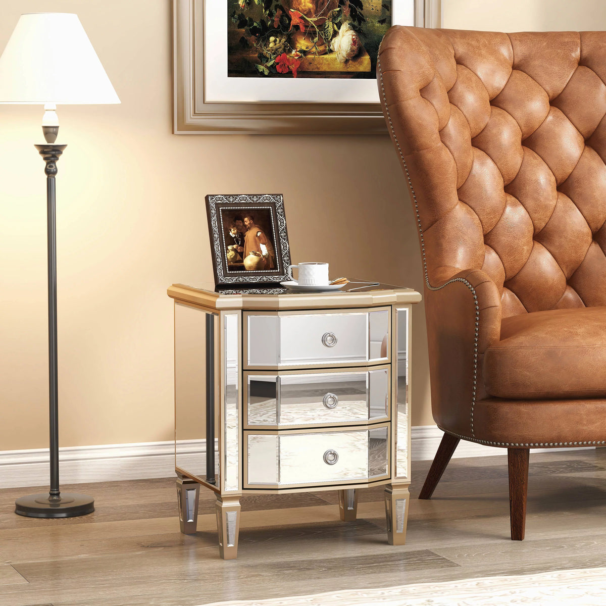Glass 3 Drawers Vintage Nightstand M399153