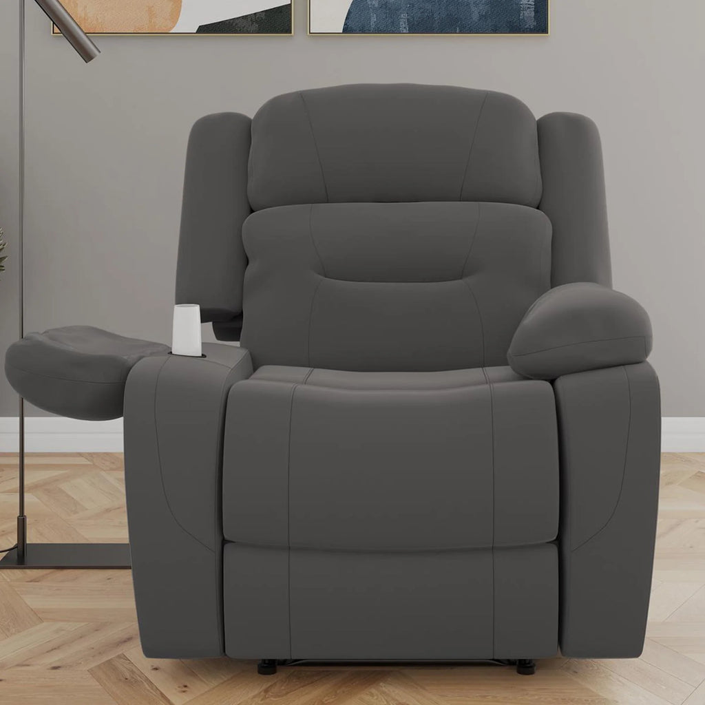 Gray Faux Microsuede Recliner with Cupholder K25995