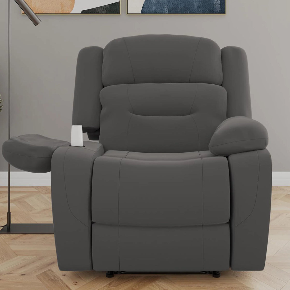 Gray Faux Microsuede Recliner with Cupholder K25995