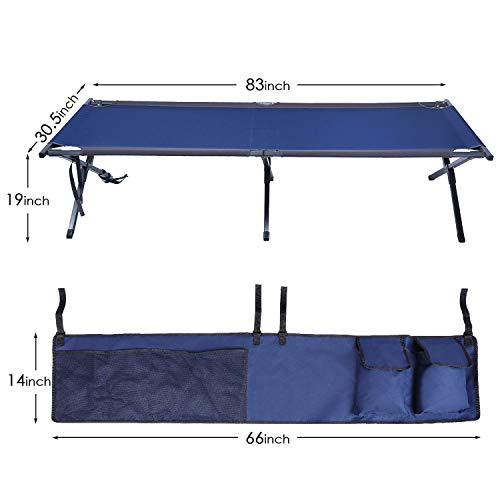 Folding Portable Camping Cot with Carry Bag and Side Storage Organizer P11744