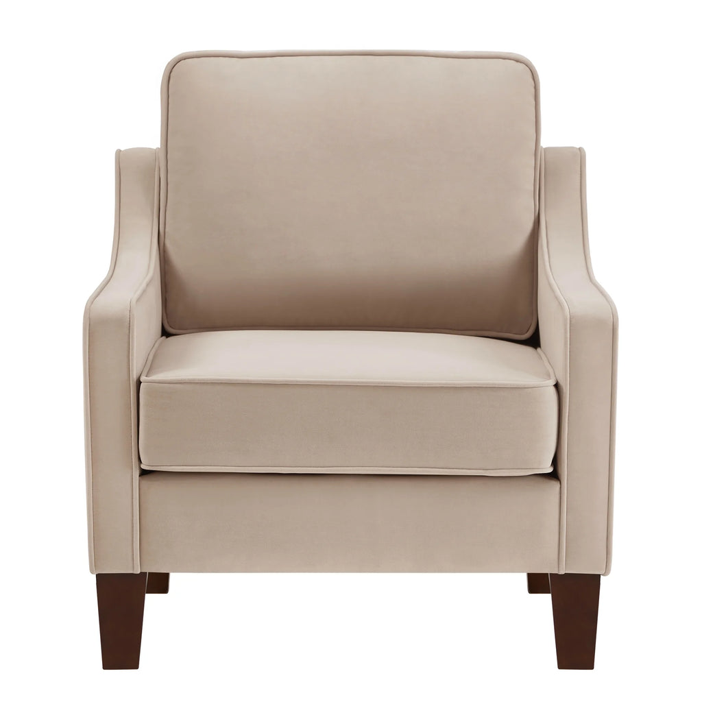 Taupe Velvet Upholstered Armchair with Wooden Legs G991573