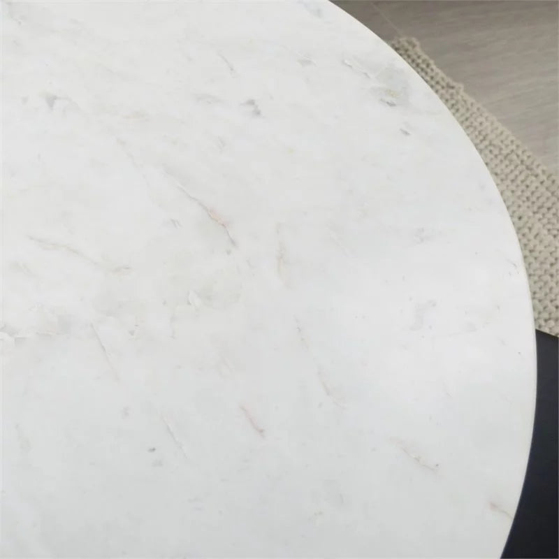 40 Inch Round Marble Top Dining Table with White Base X439044