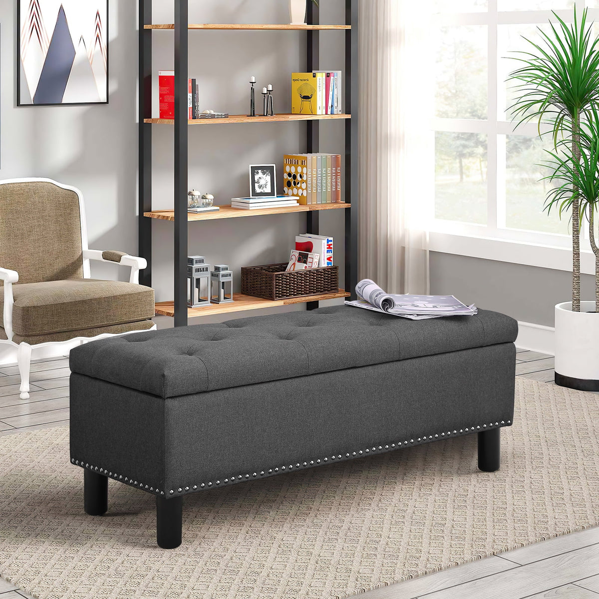 Dark Grey Upholstered Storage Ottoman Bench C82817