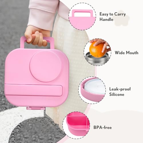 Bento Lunch Box for Kids, 4 Compartments, 12oz Soup Thermo, BPA Free, Leak proof, Blue G7467