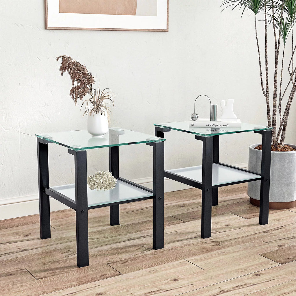 Set of 2 Tempered Glass Square Side Table Y6029