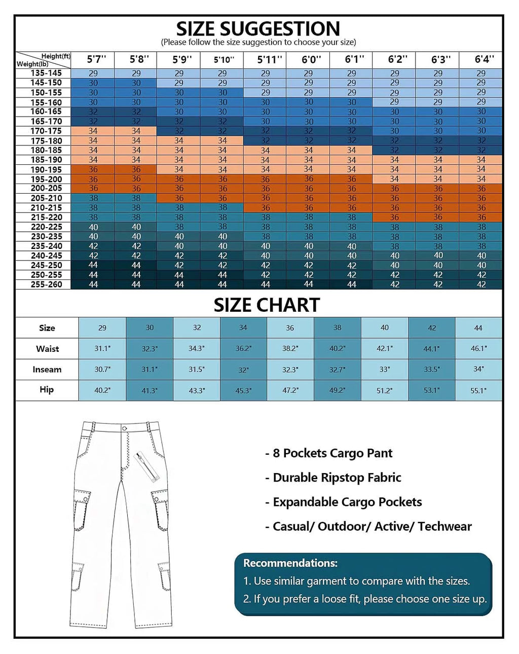 Black 8 Pockets Cotton Cargo Work Pants W608311