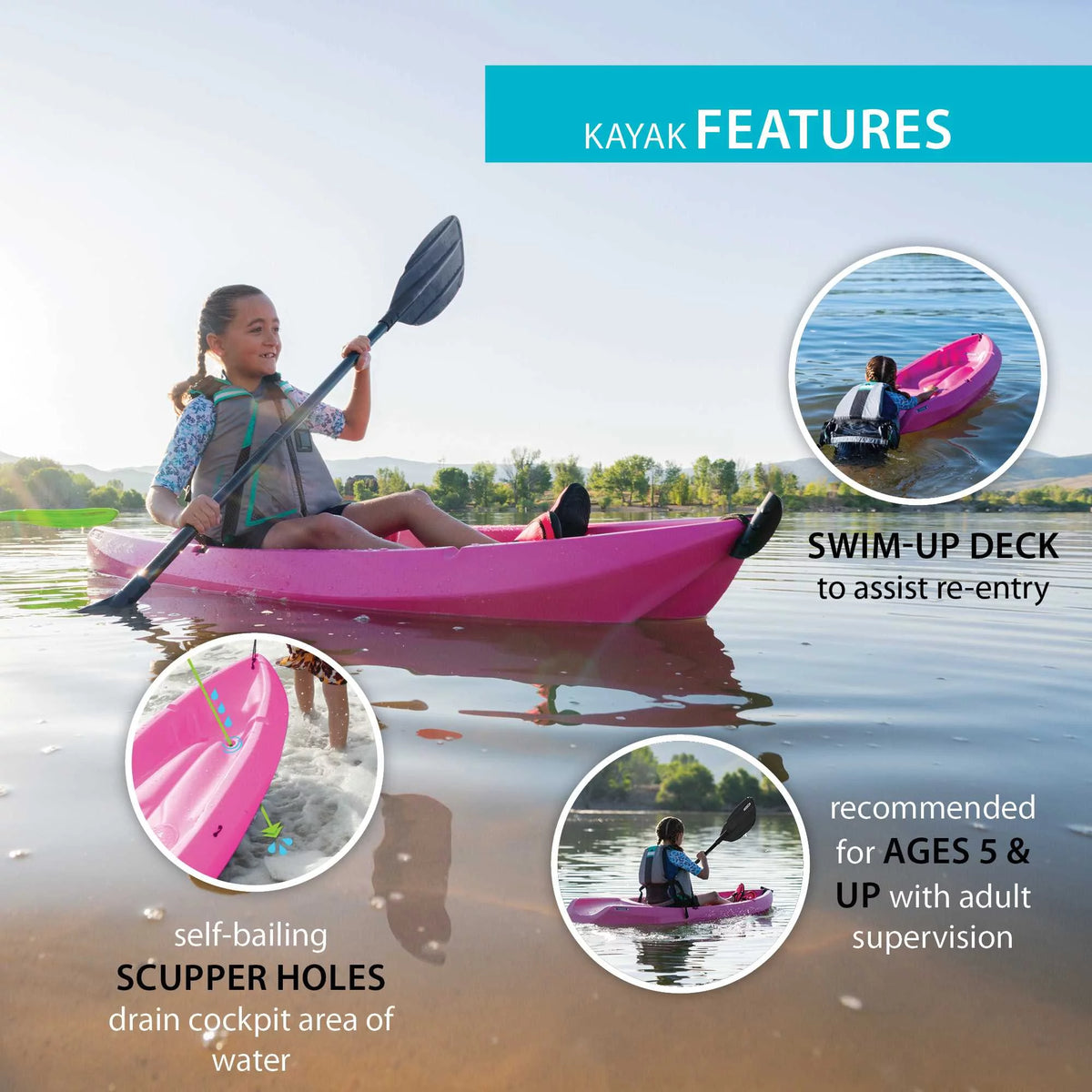 6 ft Youth Kayak Pink M232378