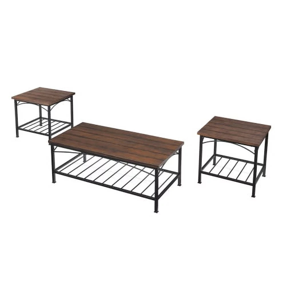 Coffee Table Set of 3 with Storage Shelf L195