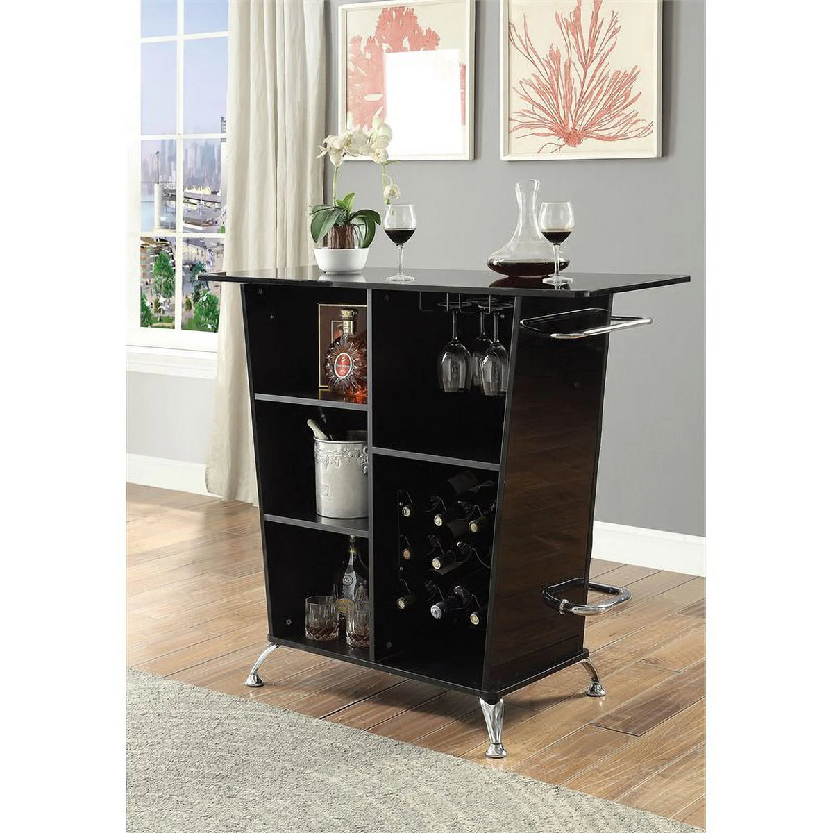 Black Faux Leather Tufted Bar Table T402702