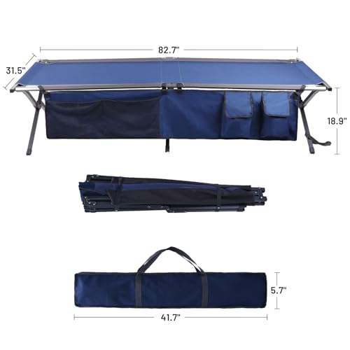 Folding Portable Camping Cot with Carry Bag and Side Storage Organizer P11744