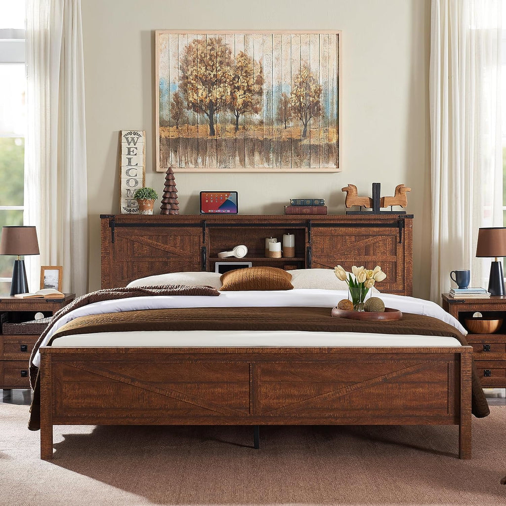 Full Platform Bed with Bookcase Headboard Storage and Charging Station X379780