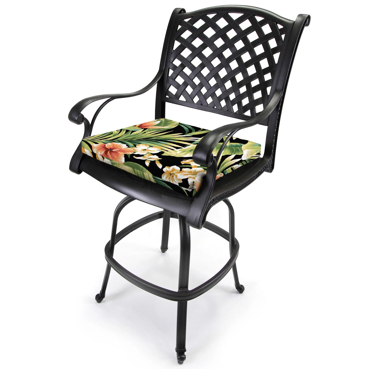 Black Leaves Rectangular Outdoor Chair Pad Seat Cushion with Ties, 2 Pack T820