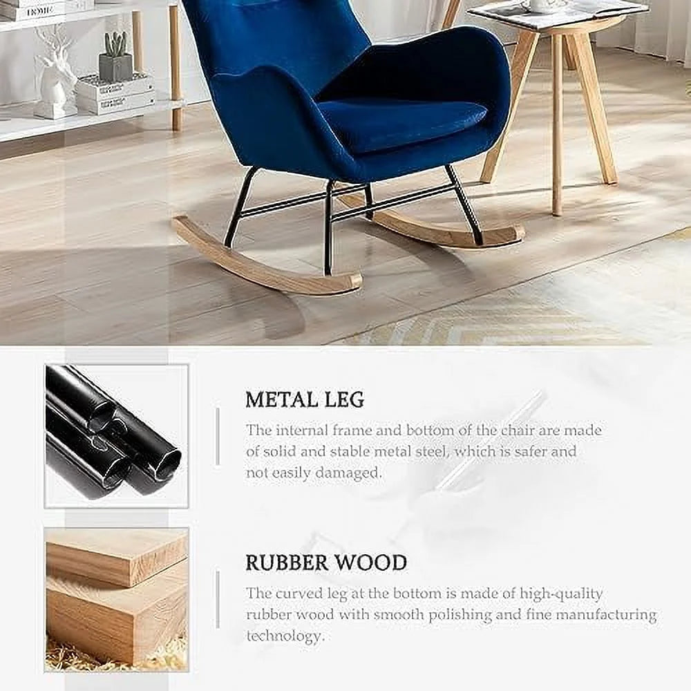 Blue Velvet Upholstered Rocking Chair P338