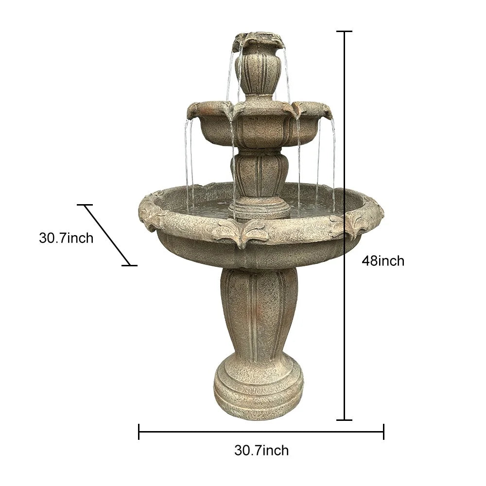 48-Inch Tall 3-Tiered Concrete Fountain J25869