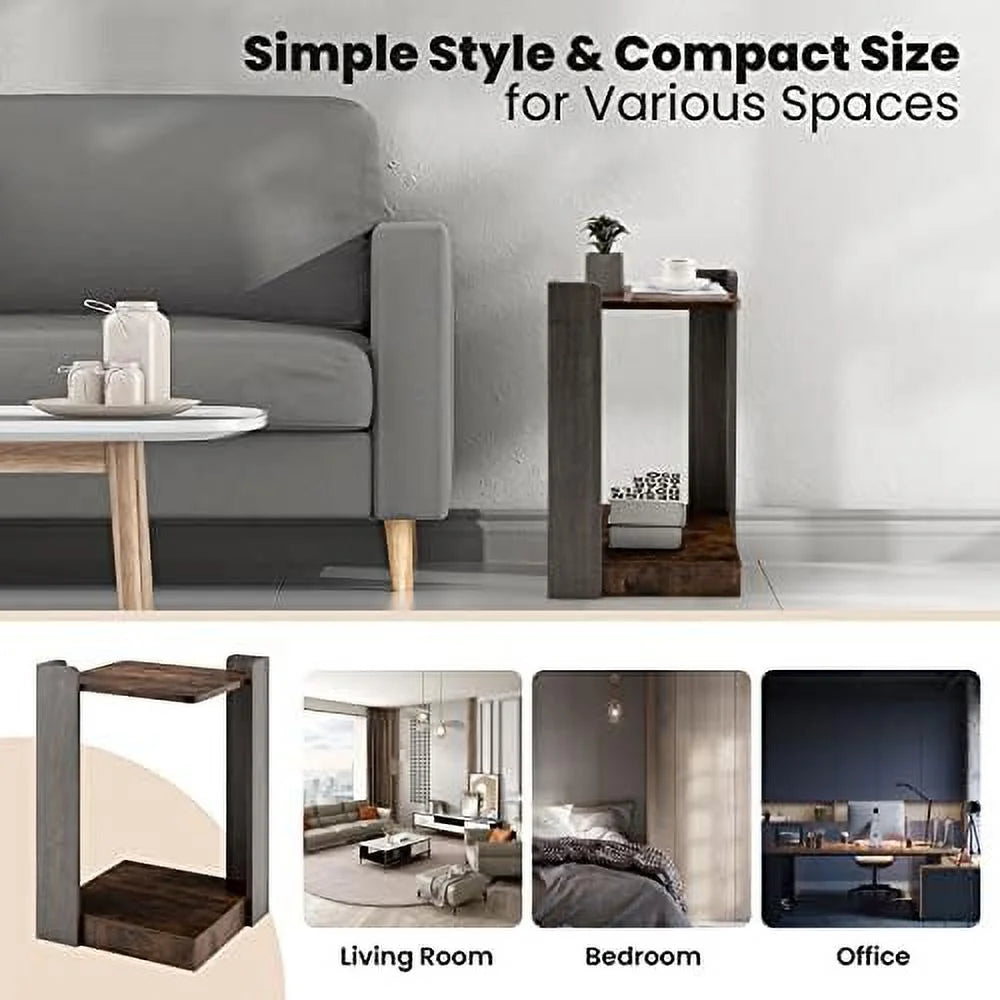 2-Tier Square Side Table with Open Storage Shelf W984456