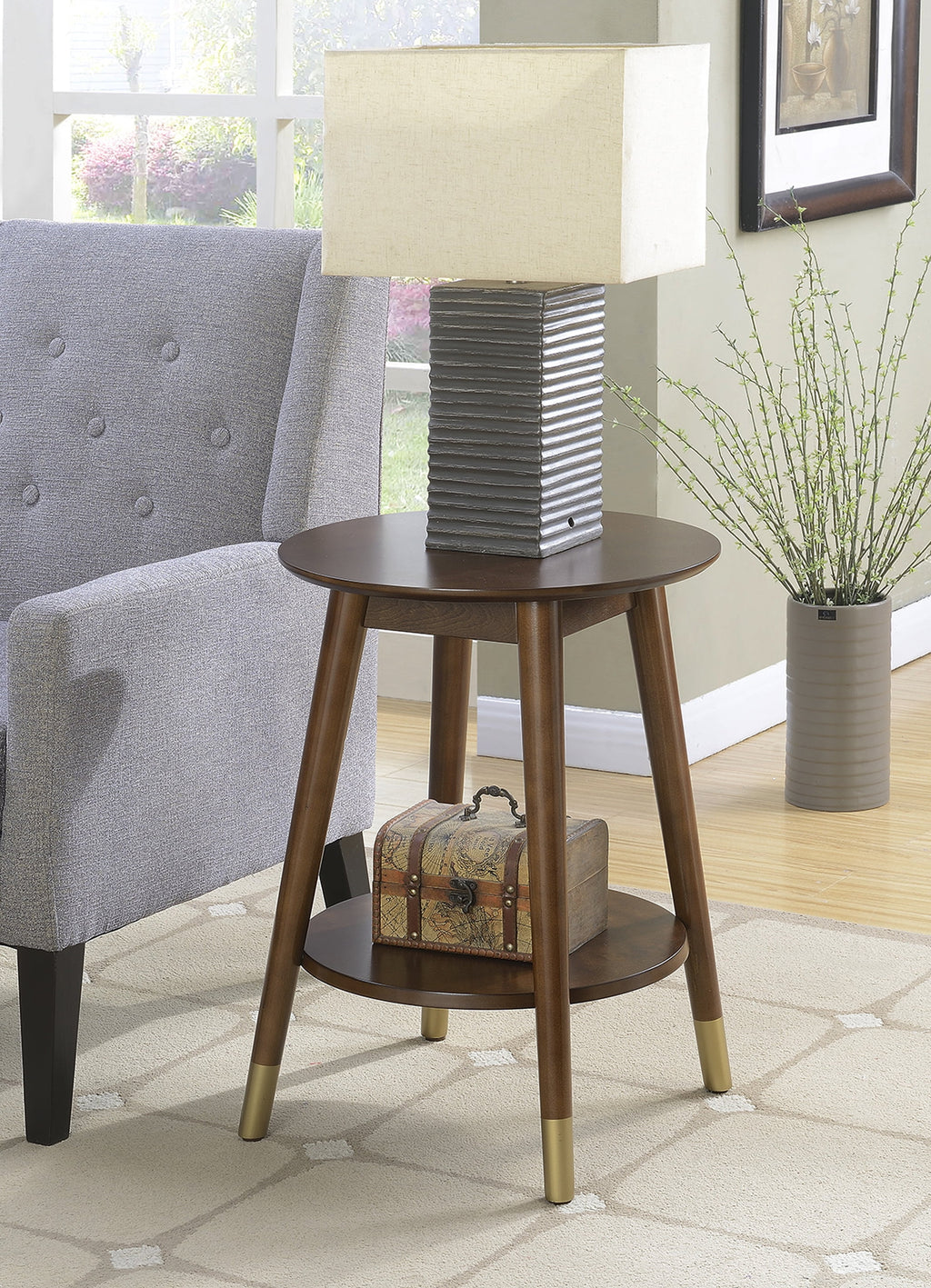 Mid Century Round End Table with Bottom Shelf L844