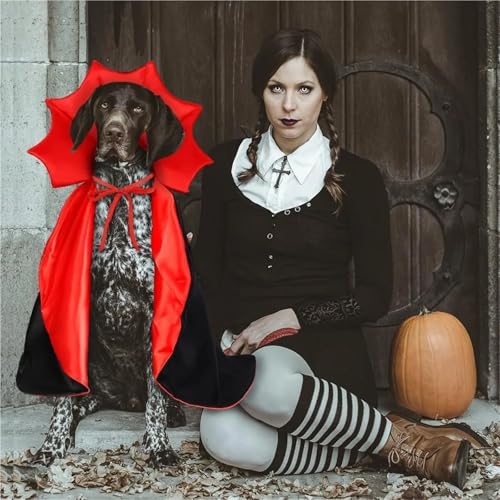 Halloween Cat and Dog Vampire Costume, Adjustable Red Black Cape G90995
