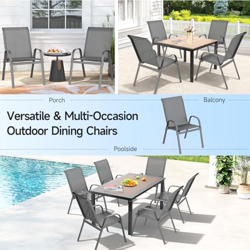 Grey Stackable Outdoor Dining Chairs Set of 4 B39185