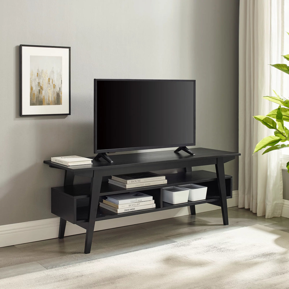 47" Black 2-Cubby TV Stand P1213