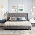 Queen Size Linen Upholstered Platform Bed with 3 Storage Drawers F60657