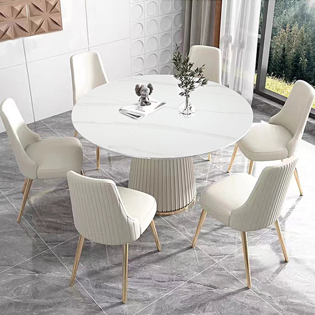 White 7 Piece Faux Marble Dining Table Set J197676