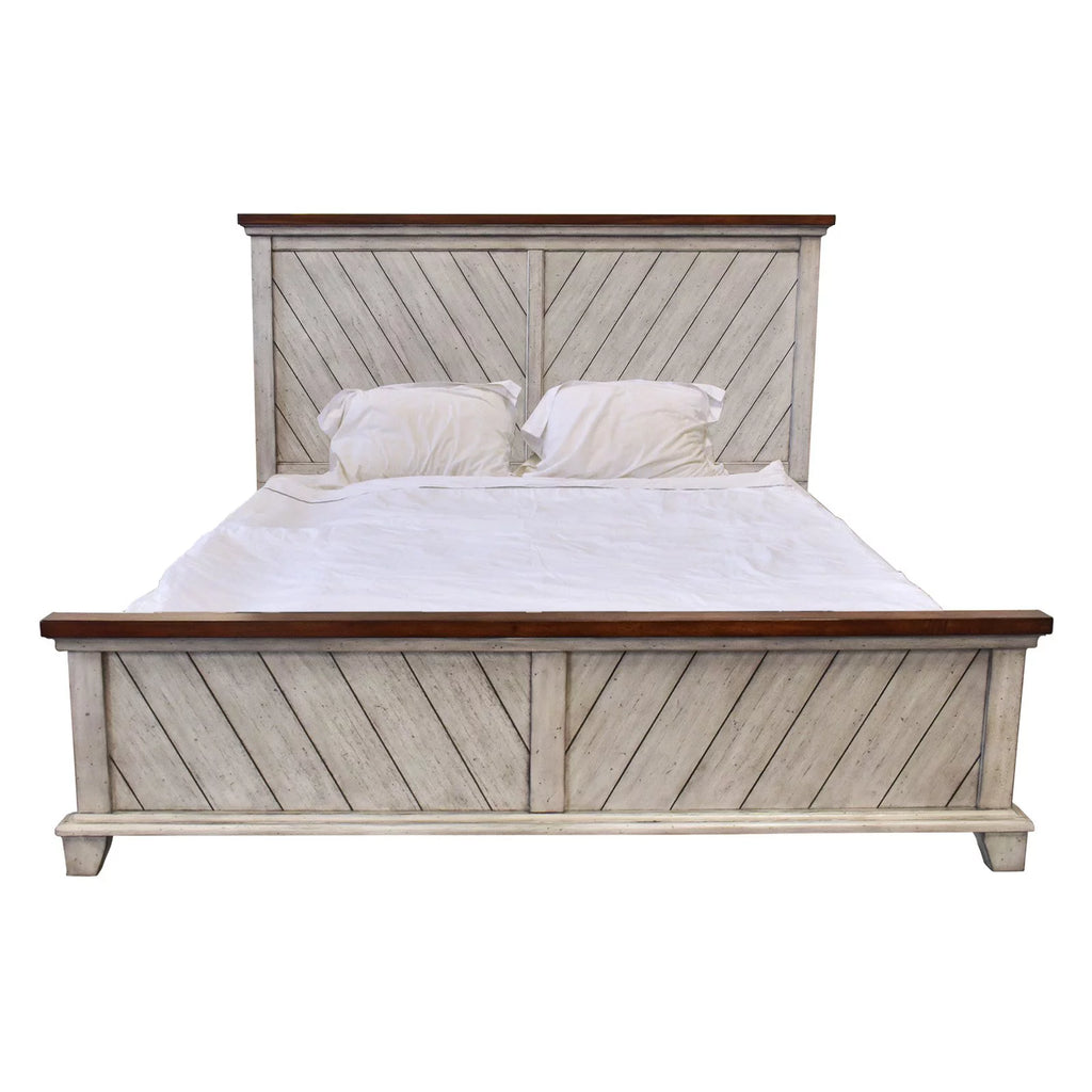 Rustic Ivory Queen Panel Bed V464533
