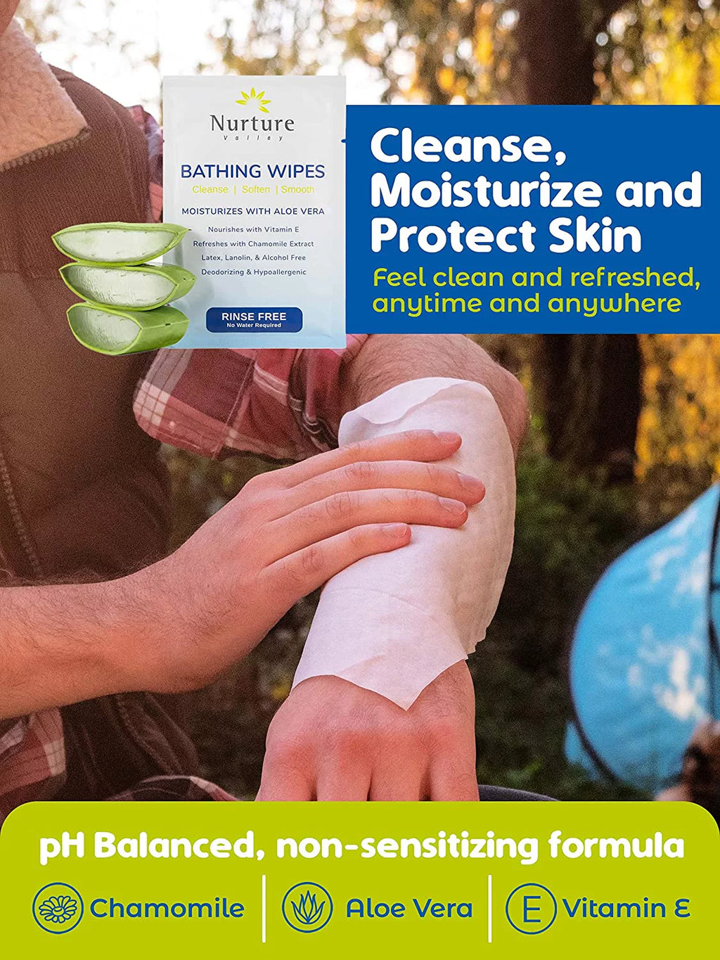 Rinse Free Bathing Wipes Aloe Vera Vitamin E 40 Travel Packs Q91705