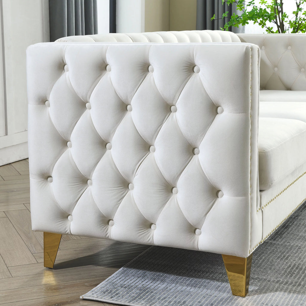 Beige Velvet 2 Seater Tufted Sofa V32079