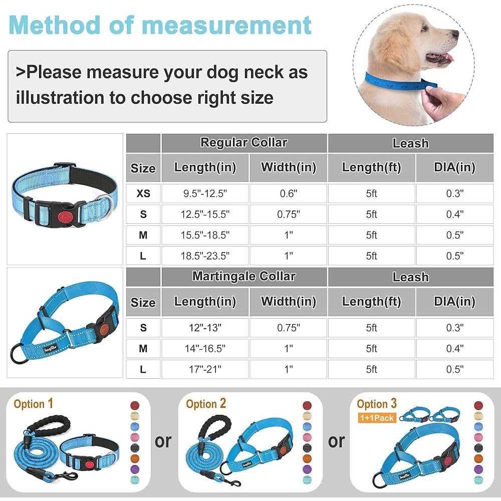 2 Packs Martingale Dog Collar with Quick Release Buckle Reflective Dog Training Collars F23797