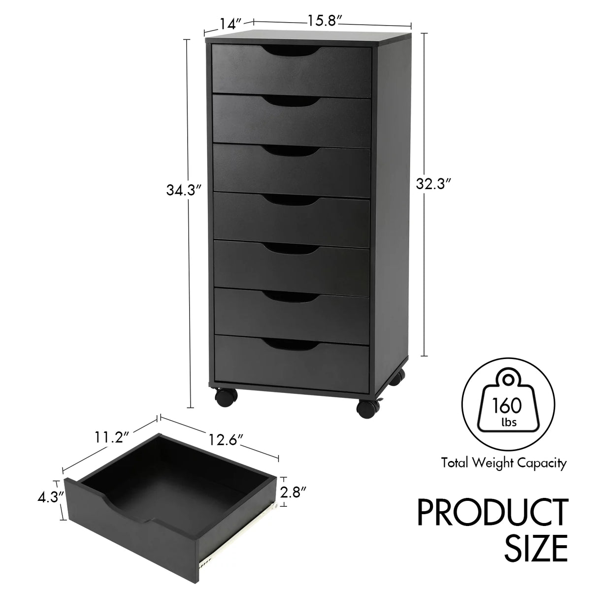 Black 7 Drawer Storage Dresser E371
