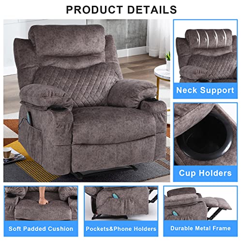 Oversized Grey Fabric Recliner with Massage and Heat X631373