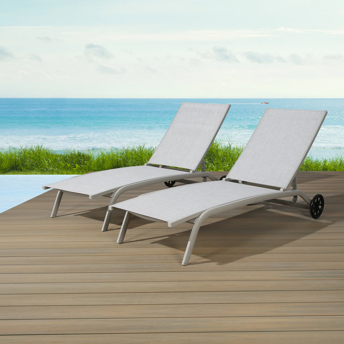 2-Pieces Aluminum Textilene Sling Chaise Lounge Chairs K309