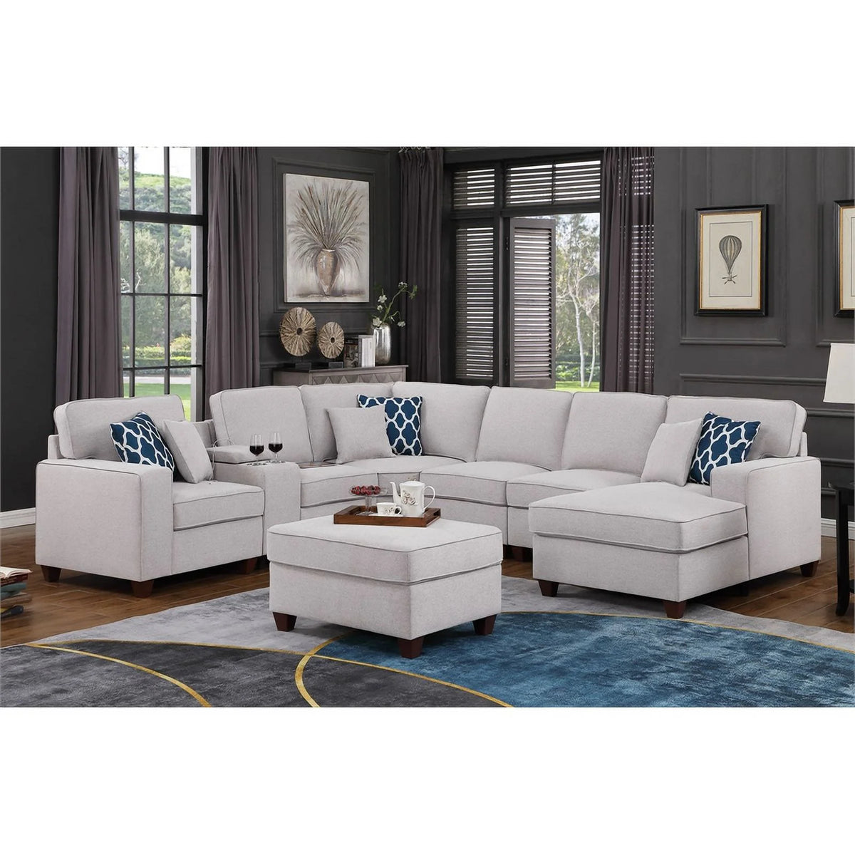 Light Gray Linen Fabric Upholstered Sectional U96690