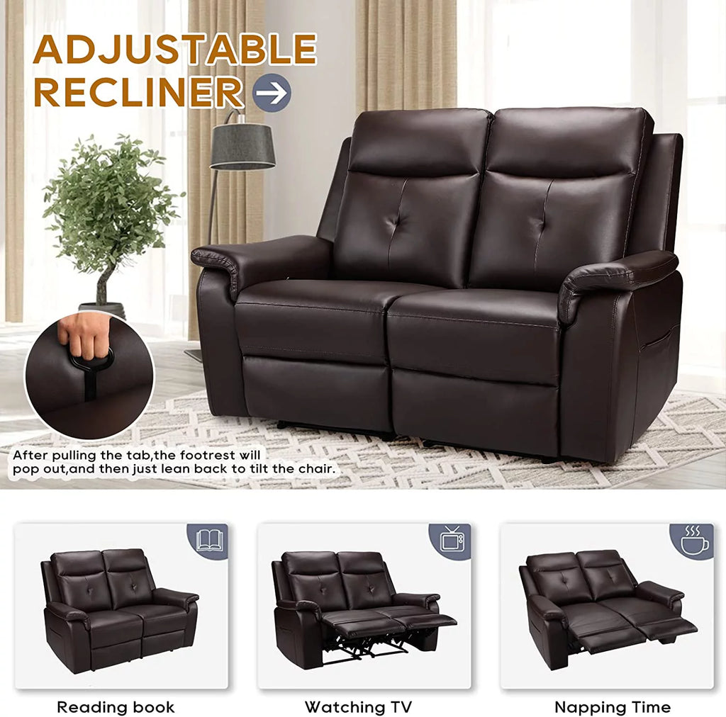Brown PU Leather Reclining Sofa with Massage & Heating F971611