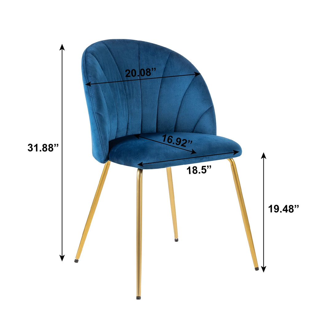 Velvet Blue Dining Room Chair with Gold Legs, Set of 4 U727