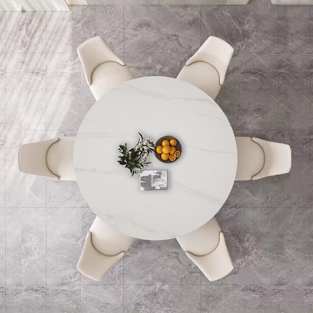 White 7 Piece Faux Marble Dining Table Set J197676