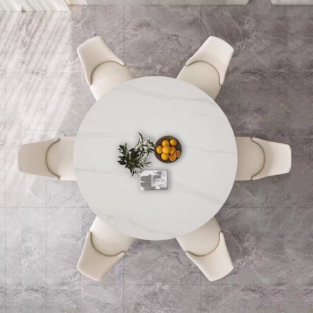 White 7 Piece Faux Marble Dining Table Set J197676
