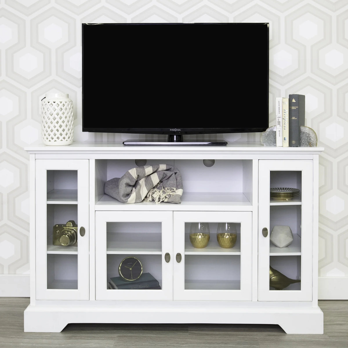 White Wood Media Storage TV Stand Console G20657