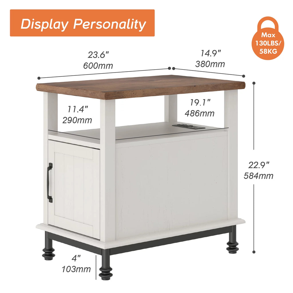 White Oak Side Table with Charging Station and Drawer N894