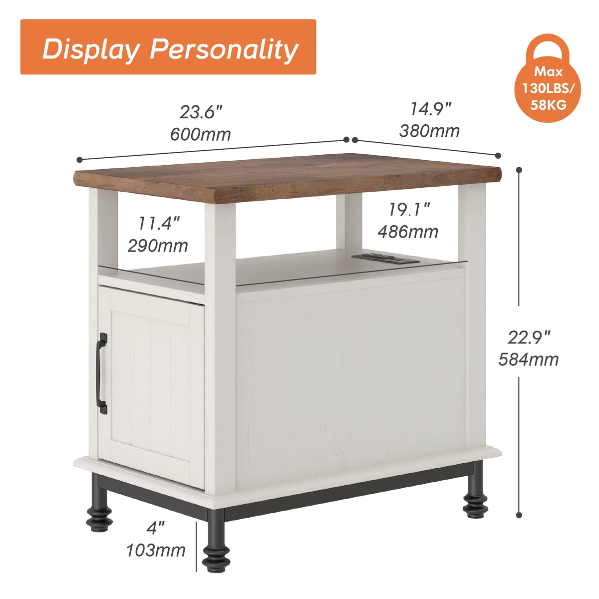 White Oak Side Table with Charging Station and Drawer N894