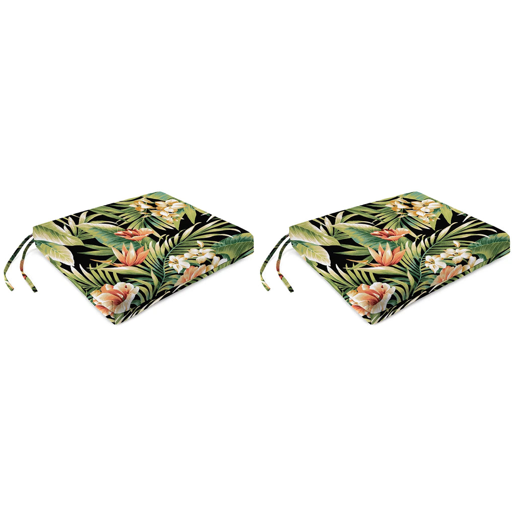 Black Leaves Rectangular Outdoor Chair Pad Seat Cushion with Ties, 2 Pack T820