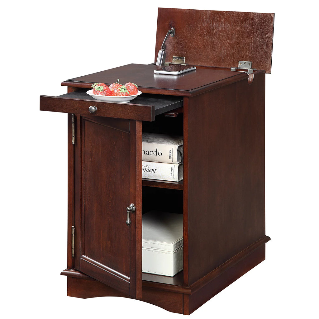 1pc Birch Veneer Side Table with USB Outlet V802388