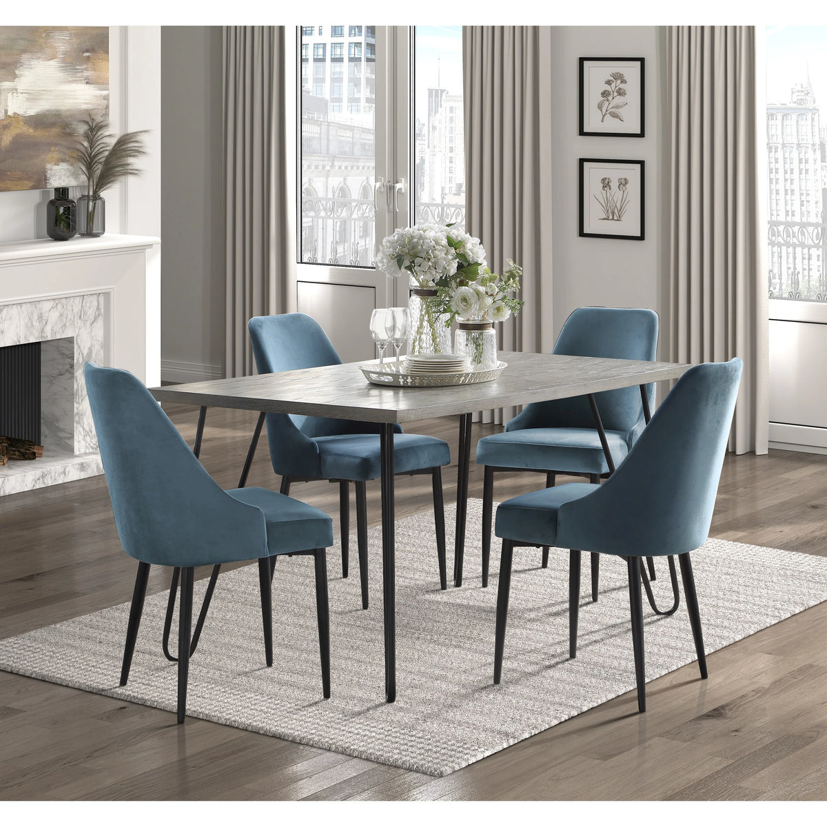 Rectangular Wooden Dining Table with 4 Velvet Chairs J5438